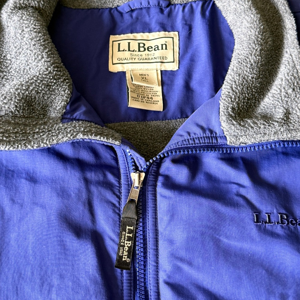 LL Bean Warm Up Jacket Mens XL Tall Blue Fleece Lined Full Zip Bomber 0UF44 - Picture 4 of 8